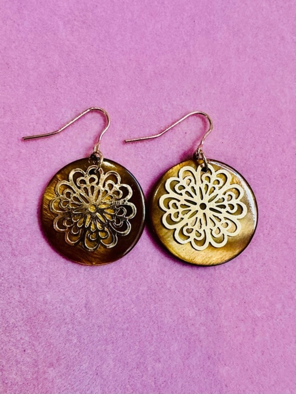 Boho Brown Disc Drop Earrings